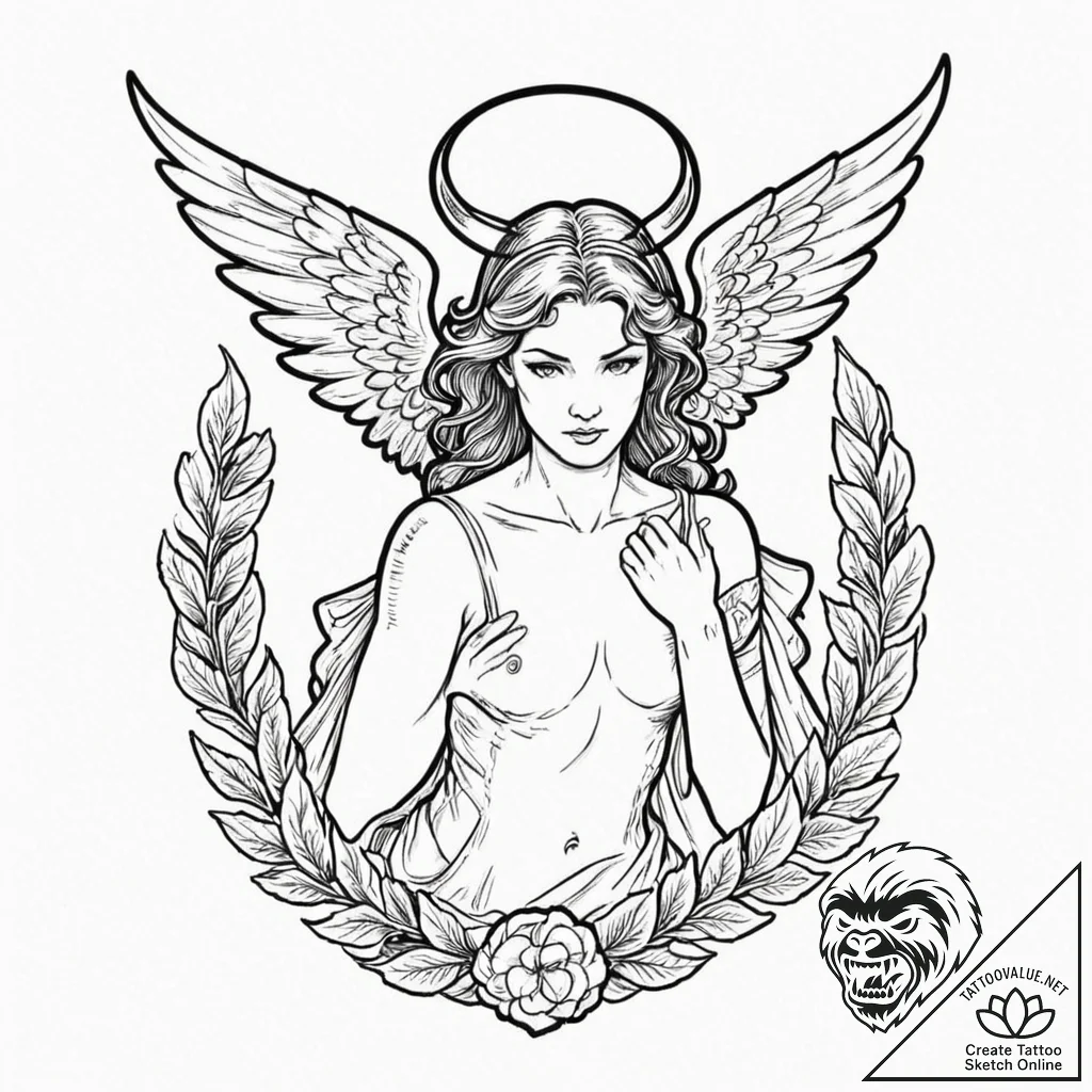 Angel and demon, artistic tattoo sketch, on a... - tattoo sketch (№1752661944_0, 16.07.2025 10:32) — tattoovalue.net
