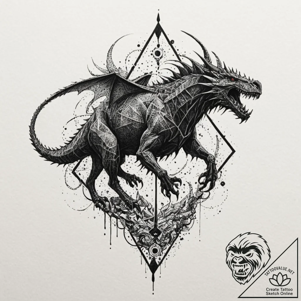 Trash polka composition of a nazgûl on its fe... - tattoo sketch (№1752662022_0, 16.07.2025 10:33) — tattoovalue.net