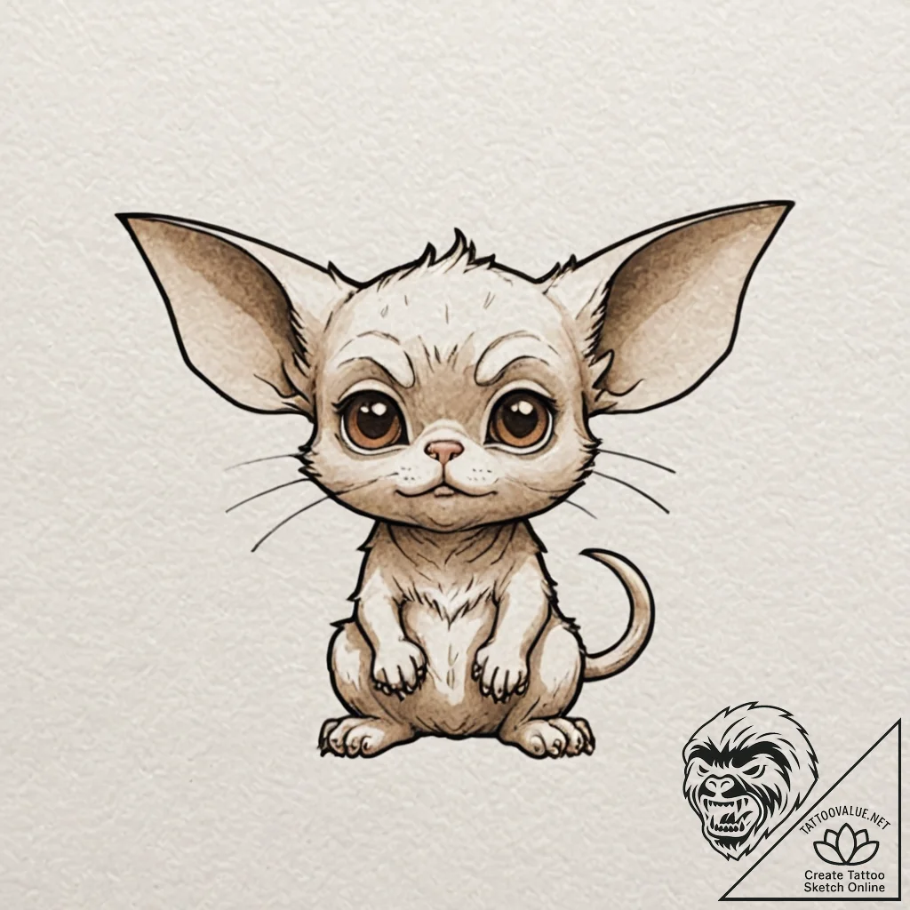 A neo-traditional tattoo of gizmo the mogwai,... - tattoo sketch (№1752662333_0, 16.07.2025 10:38) — tattoovalue.net