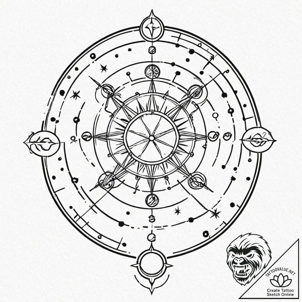 Tattoo sketch a zodiac constellation with a s... - tattoo sketch (№1752662801_0, 16.07.2025 10:46) — tattoovalue.net
