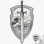 Tattoo sketch a pixelated sword and shield wi… – tattoo sketch (№1752663036_0, 16.07.2025 10:50) — tattoovalue.net