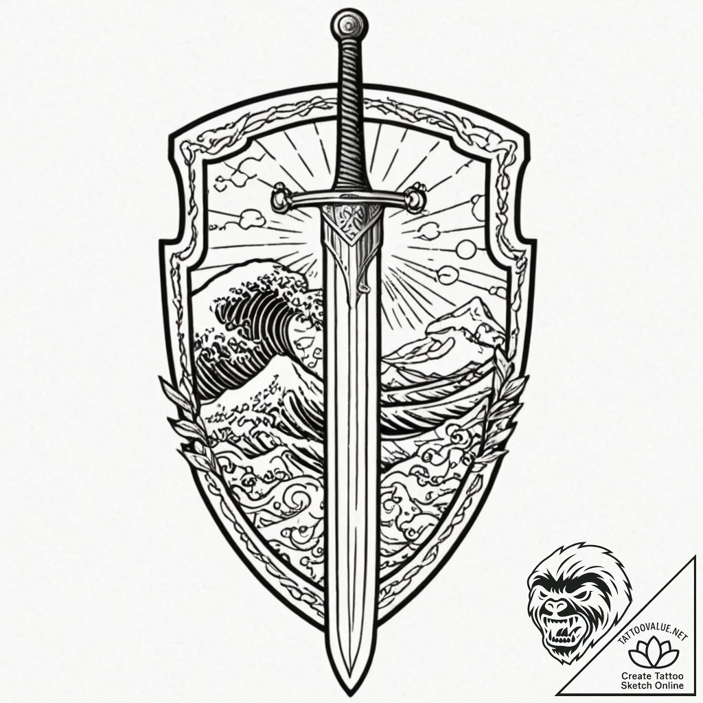 Tattoo sketch a pixelated sword and shield wi... - tattoo sketch (№1752663036_0, 16.07.2025 10:50) — tattoovalue.net