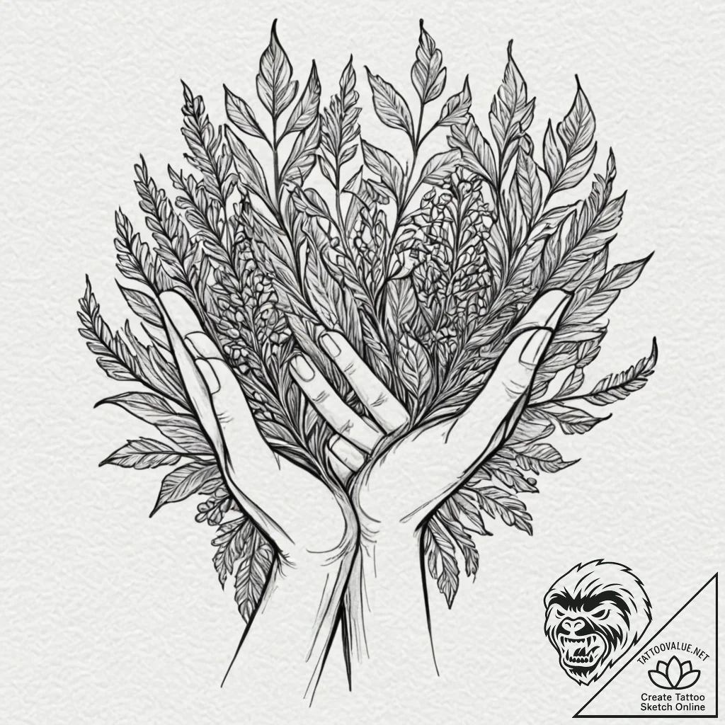 Tattoo sketch: a stylized depiction of hands... - tattoo sketch (№1752663113_0, 16.07.2025 10:51) — tattoovalue.net