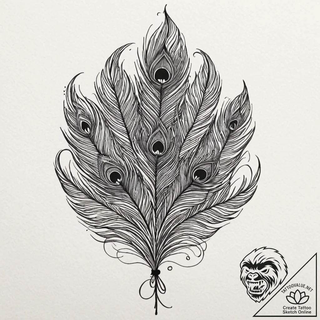 Peacock feather, tattoo line art, blackwork t... - tattoo sketch (№1752663352_0, 16.07.2025 10:55) — tattoovalue.net