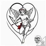 Cupid, tattoo drawing outline, black and red… – tattoo sketch (№1752663431_0, 16.07.2025 10:57) — tattoovalue.net