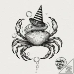 Tattoo design a cancer crab wearing a tiny pa… – tattoo sketch (№1752664793_0, 16.07.2025 11:19) — tattoovalue.net