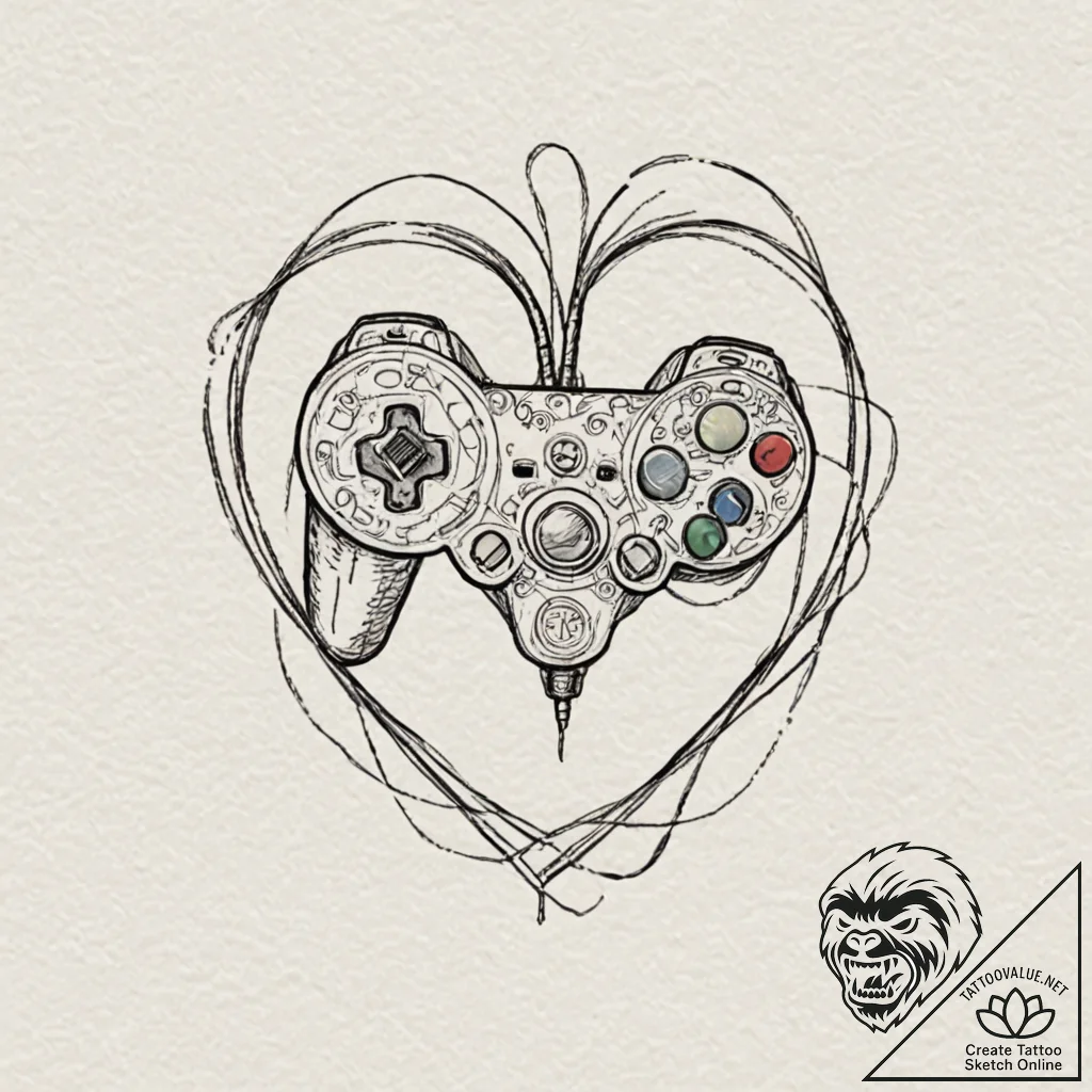 Tattoo sketch a minimalist joystick with an a... - tattoo sketch (№1752664878_0, 16.07.2025 11:21) — tattoovalue.net