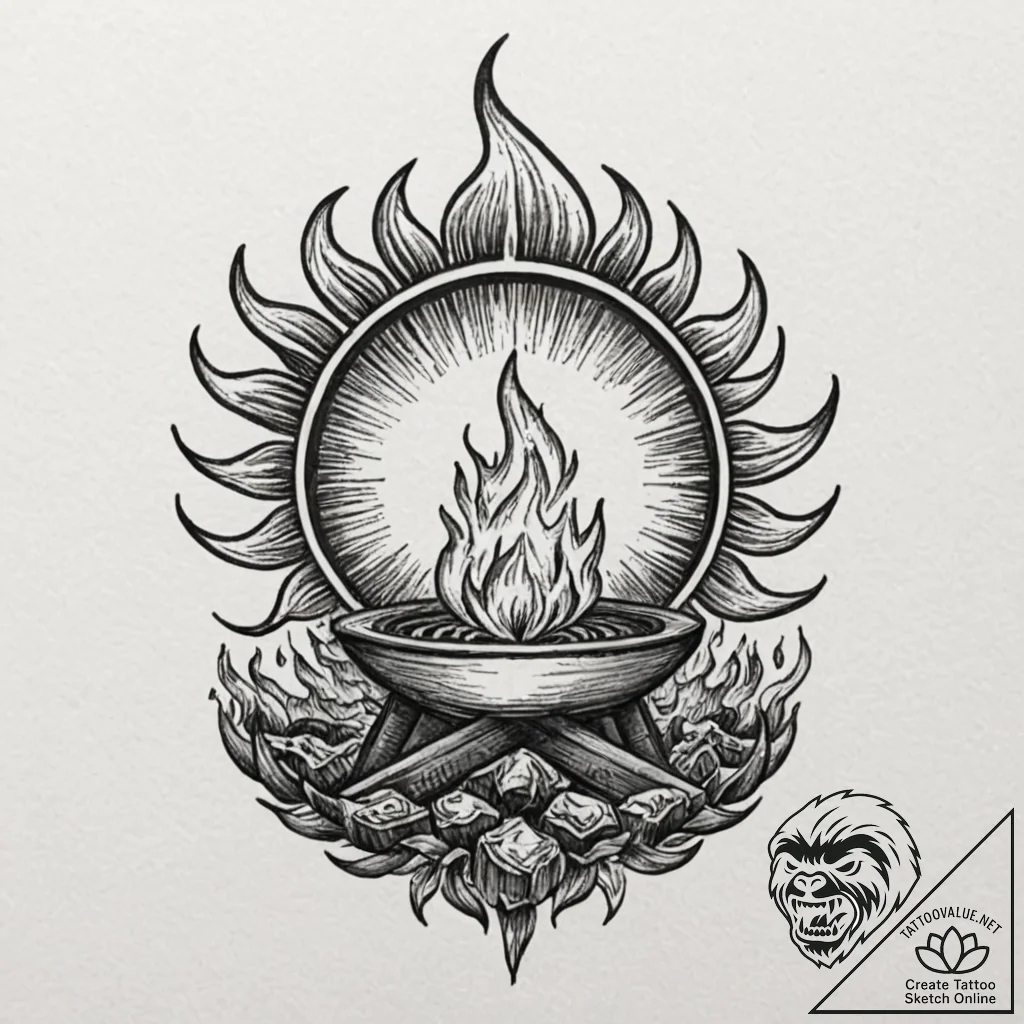 Tattoo sketch: a stylized depiction of a flam... - tattoo sketch (№1752664960_0, 16.07.2025 11:22) — tattoovalue.net