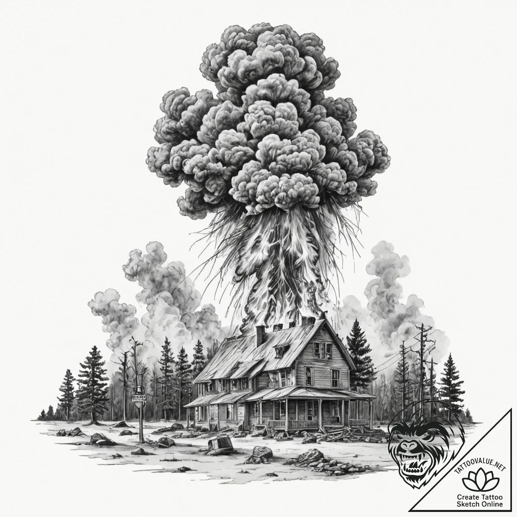 A sketch of the iconic "burning of atlanta" s... - tattoo sketch (№1752665277_0, 16.07.2025 11:27) — tattoovalue.net