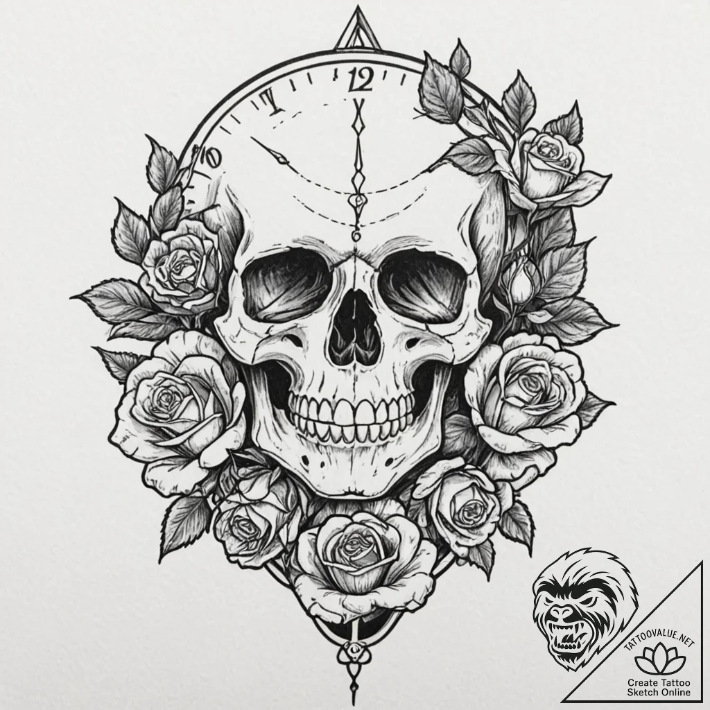 Tattoo sketch a broken watch, symbolizing liv... - tattoo sketch (№1752665515_0, 16.07.2025 11:31) — tattoovalue.net