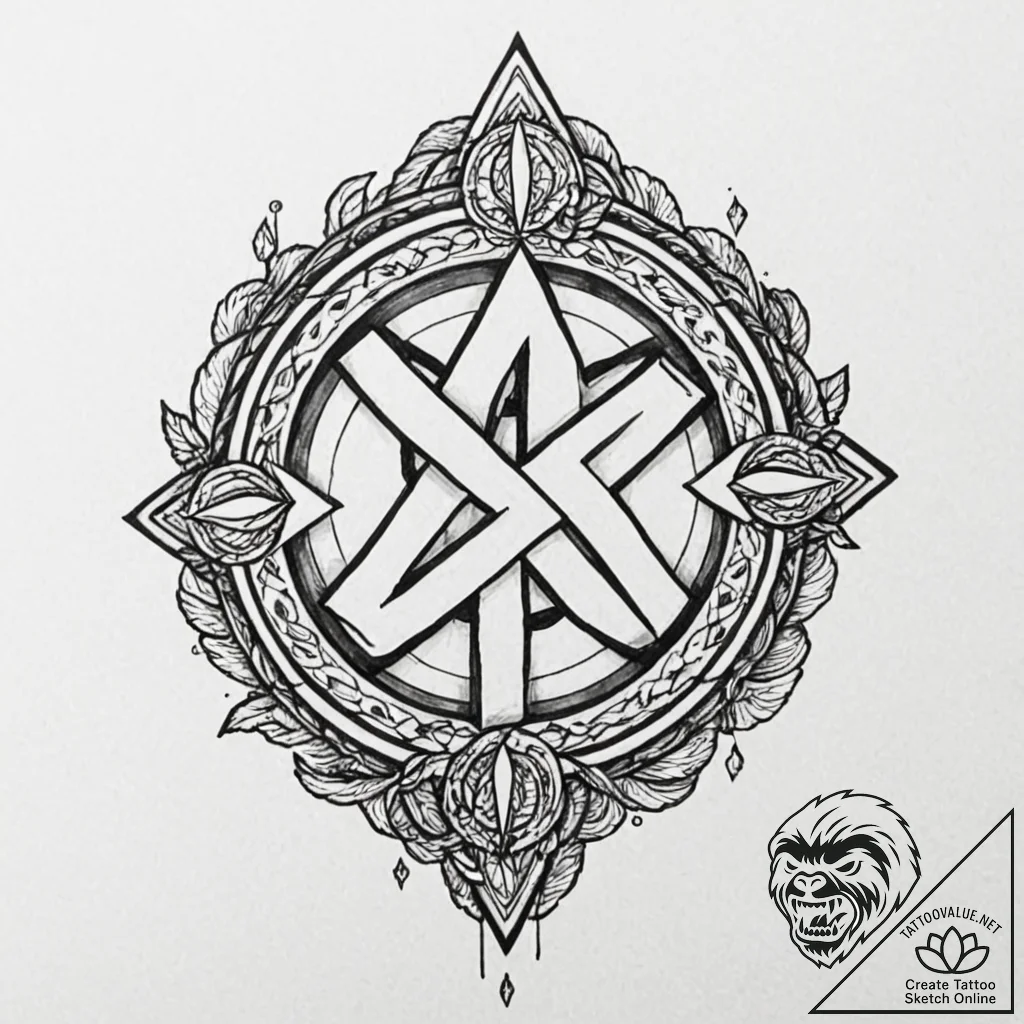 100. tattoo sketch: "bereginya" rune as a gua... - tattoo sketch (№1752665801_0, 16.07.2025 11:36) — tattoovalue.net