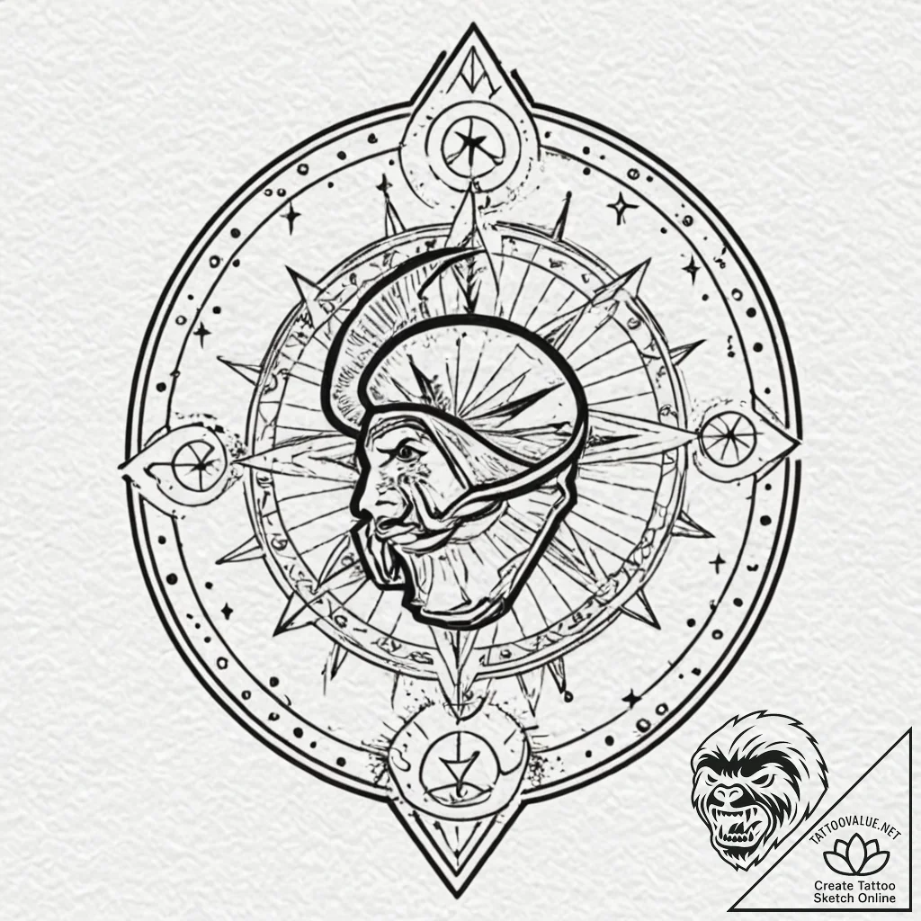 Tattoo design a zodiac symbol carved into wha... - tattoo sketch (№1752666814_0, 16.07.2025 11:53) — tattoovalue.net