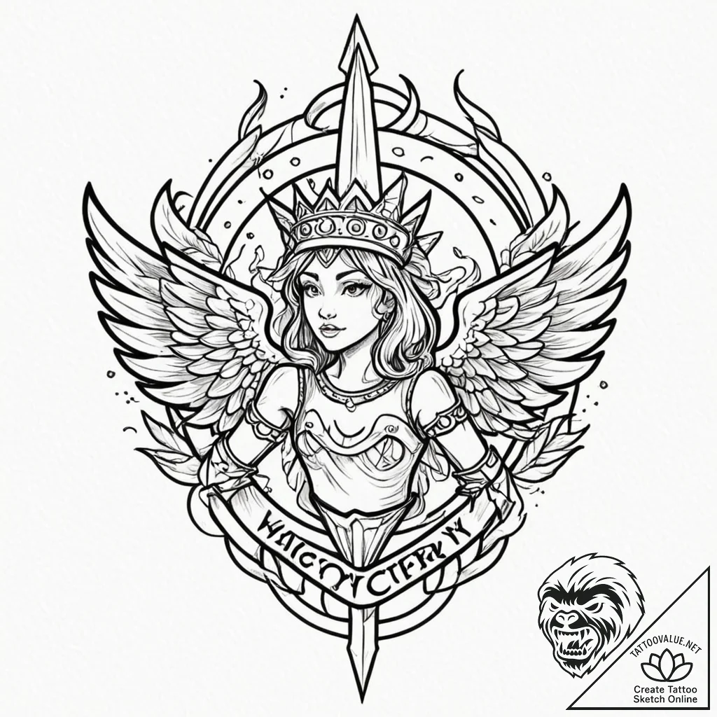 Tattoo sketch 'victory!' in a triumphant bann... - tattoo sketch (№1752667222_0, 16.07.2025 12:00) — tattoovalue.net