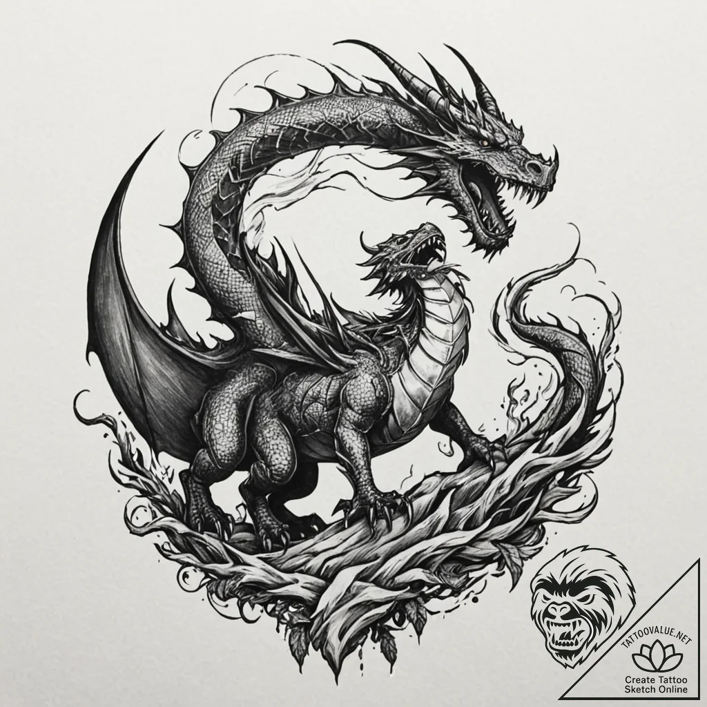 Tattoo sketch an epic battle scene silhouette... - tattoo sketch (№1752667546_0, 16.07.2025 12:05) — tattoovalue.net