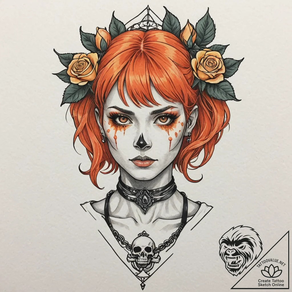 131. neo-traditional portrait of leeloo with... - tattoo sketch (№1752667856_0, 16.07.2025 12:10) — tattoovalue.net