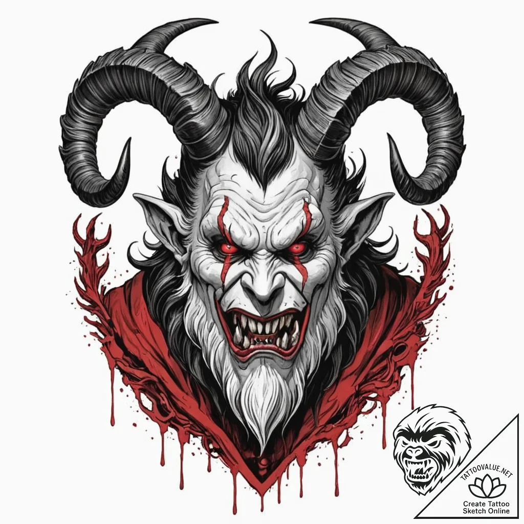 A trash polka tattoo of krampus, the christma... - tattoo sketch (№1752668008_0, 16.07.2025 12:13) — tattoovalue.net