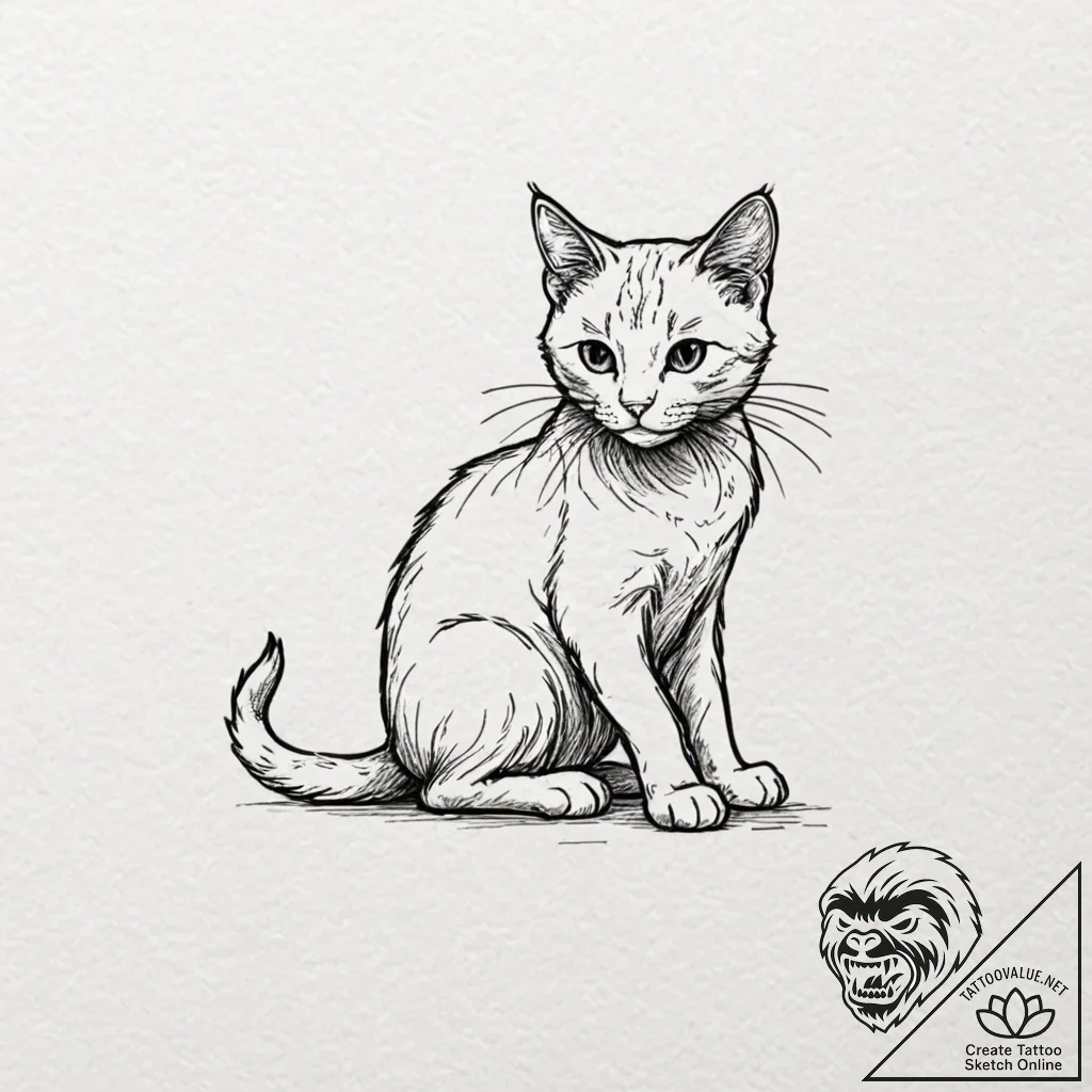 Tattoo sketch a small, elegant cat silhouette... - tattoo sketch (№1752669990_0, 16.07.2025 12:46) — tattoovalue.net