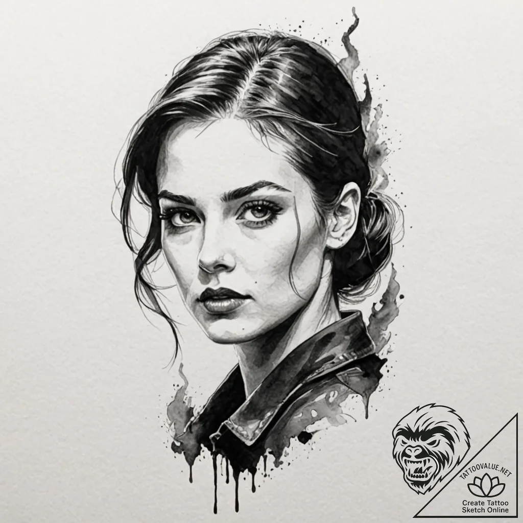 A watercolor sketch of shosanna's face projec... - tattoo sketch (№1752670068_0, 16.07.2025 12:47) — tattoovalue.net