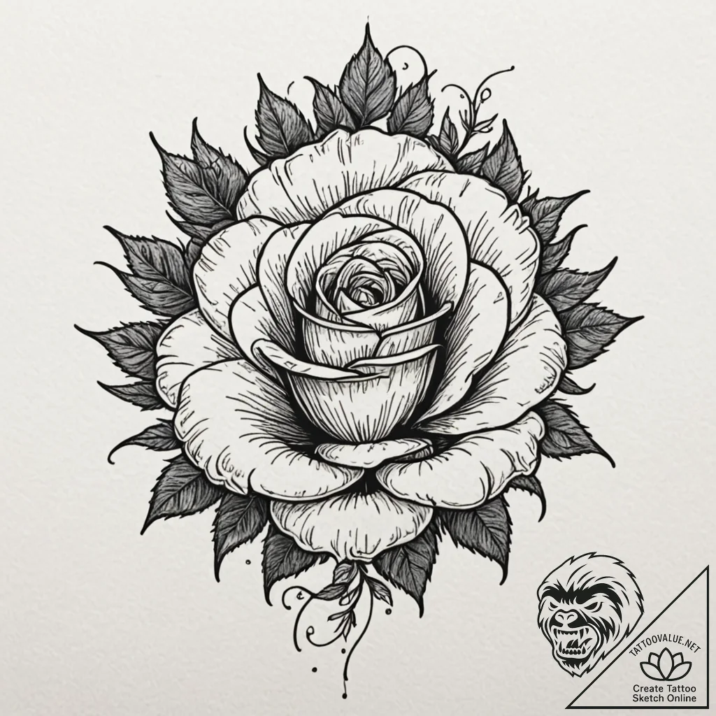 Tattoo sketch a thorny rose or a bramble, sym... - tattoo sketch (№1752670225_0, 16.07.2025 12:50) — tattoovalue.net