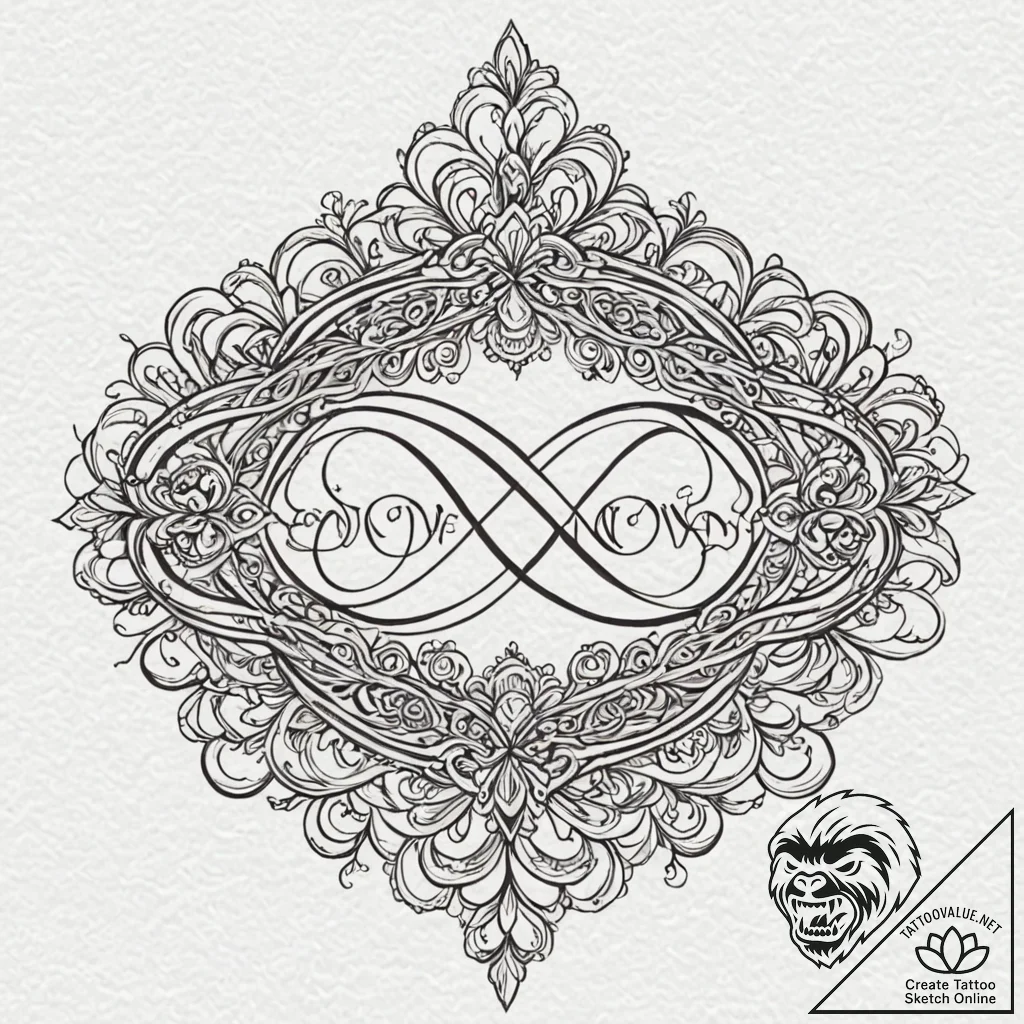 Tattoo design a crown intertwined with an inf... - tattoo sketch (№1752670458_0, 16.07.2025 12:54) — tattoovalue.net