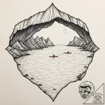 A kayaking trip through a narrow, serene sea… – tattoo sketch (№1752670535_0, 16.07.2025 12:55) — tattoovalue.net