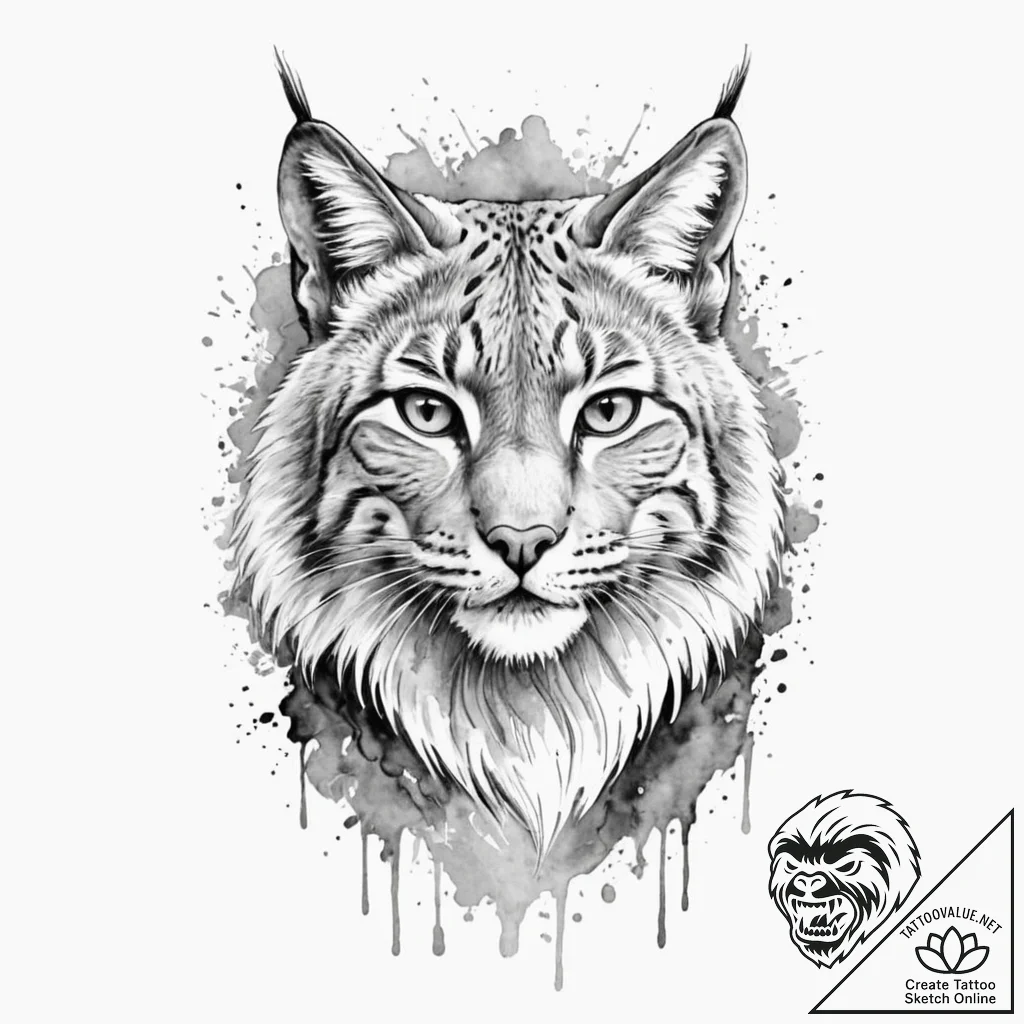 Lynx, ink illustration for tattoo, black and... - tattoo sketch (№1752672083_0, 16.07.2025 13:21) — tattoovalue.net