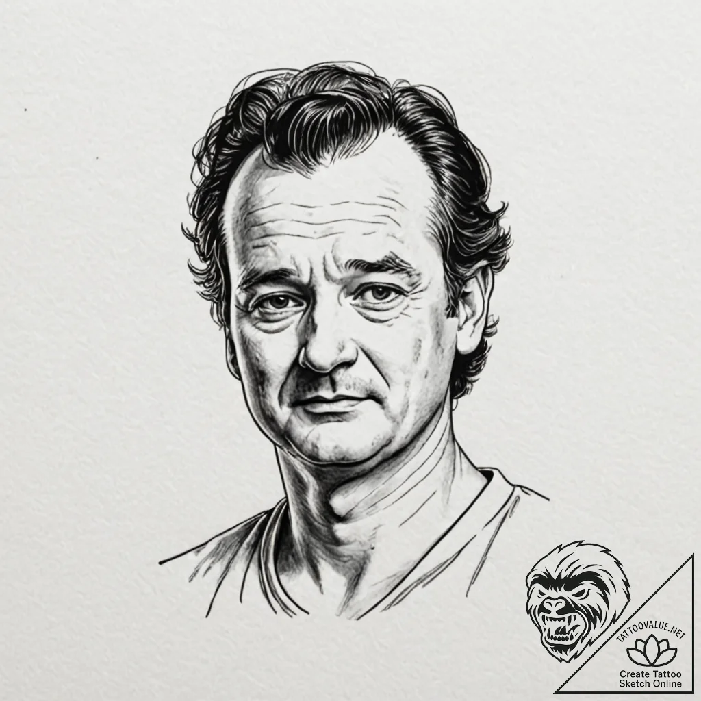 A sketch of bill murray's face, with a deadpa... - tattoo sketch (№1752672239_0, 16.07.2025 13:23) — tattoovalue.net