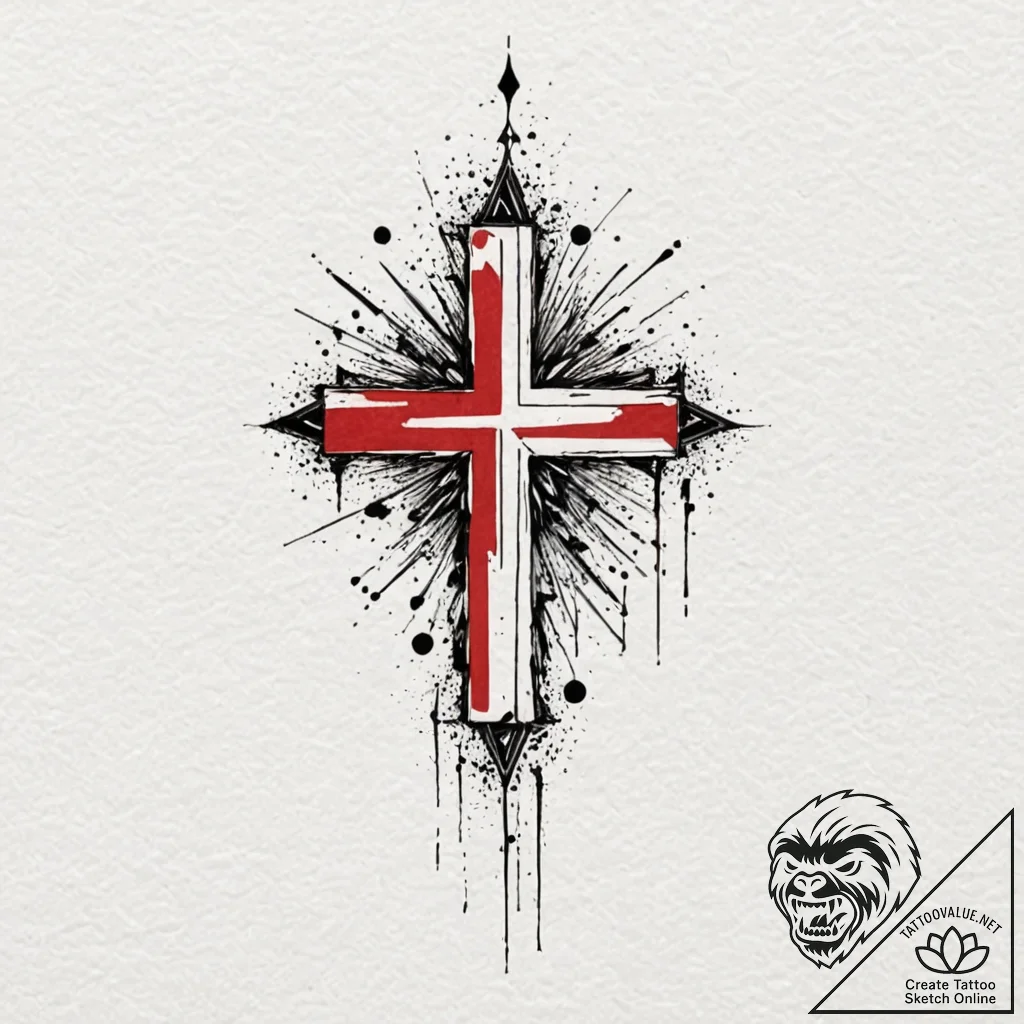 Inverted cross, artistic tattoo sketch, muted... - tattoo sketch (№1752672318_0, 16.07.2025 13:25) — tattoovalue.net