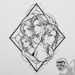 A linework tattoo of the main characters from… – tattoo sketch (№1752672552_0, 16.07.2025 13:29) — tattoovalue.net
