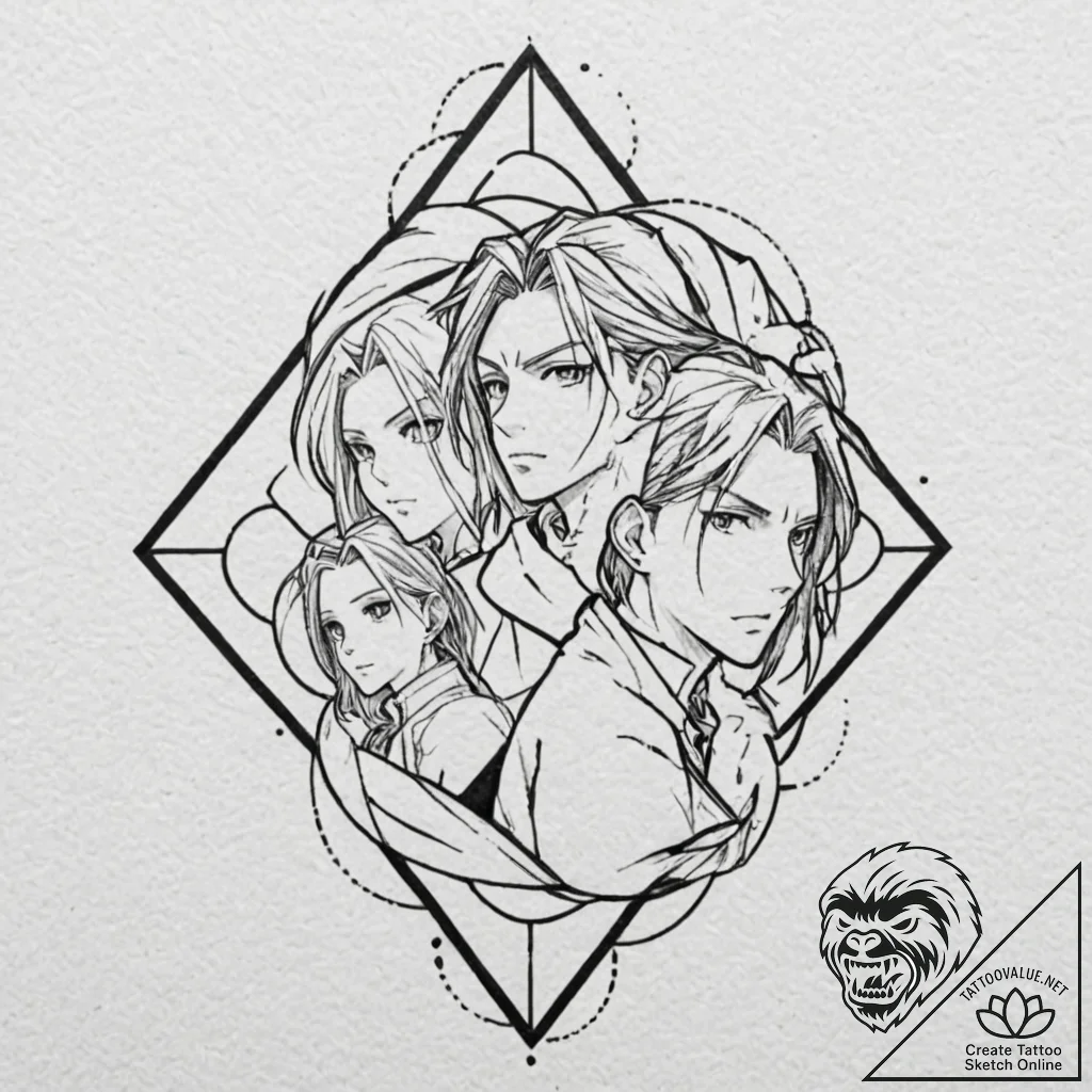 A linework tattoo of the main characters from... - tattoo sketch (№1752672552_0, 16.07.2025 13:29) — tattoovalue.net