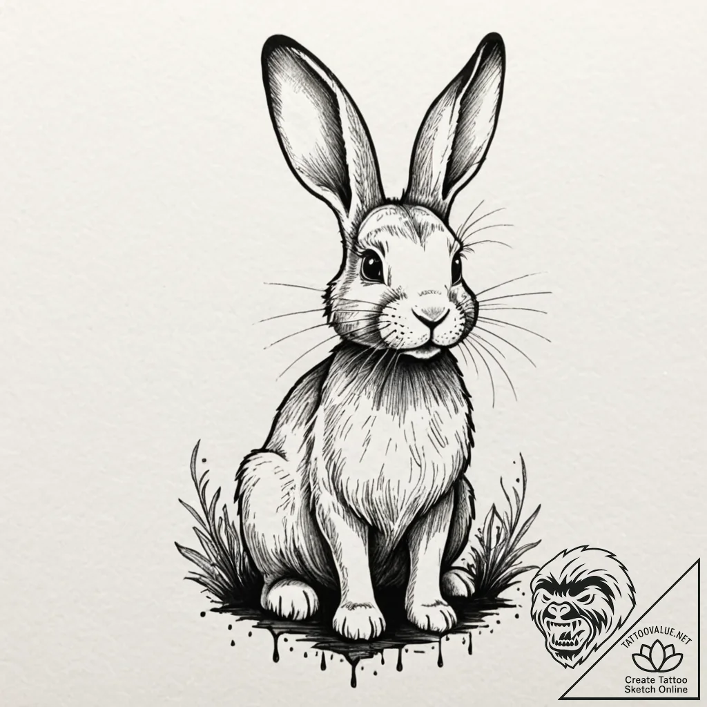 Rabbit, ink illustration for tattoo, black an... - tattoo sketch (№1752672864_0, 16.07.2025 13:34) — tattoovalue.net