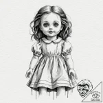 A watercolor sketch of the creepy doll from p… – tattoo sketch (№1752673065_0, 16.07.2025 13:37) — tattoovalue.net