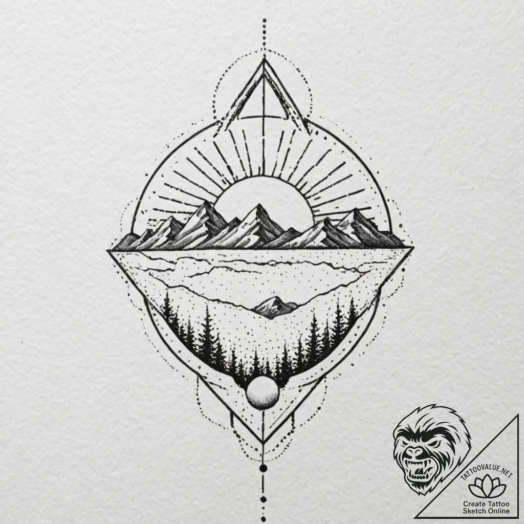 Tattoo sketch a geometric mountain range with... - tattoo sketch (№1752673224_0, 16.07.2025 13:40) — tattoovalue.net