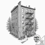 A fire escape on the side of a classic brick… – tattoo sketch (№1752673941_0, 16.07.2025 13:52) — tattoovalue.net