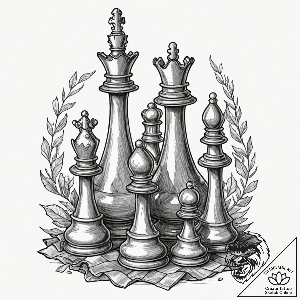 Tattoo sketch a victorious chess piece standi... - tattoo sketch (№1752674499_0, 16.07.2025 14:01) — tattoovalue.net