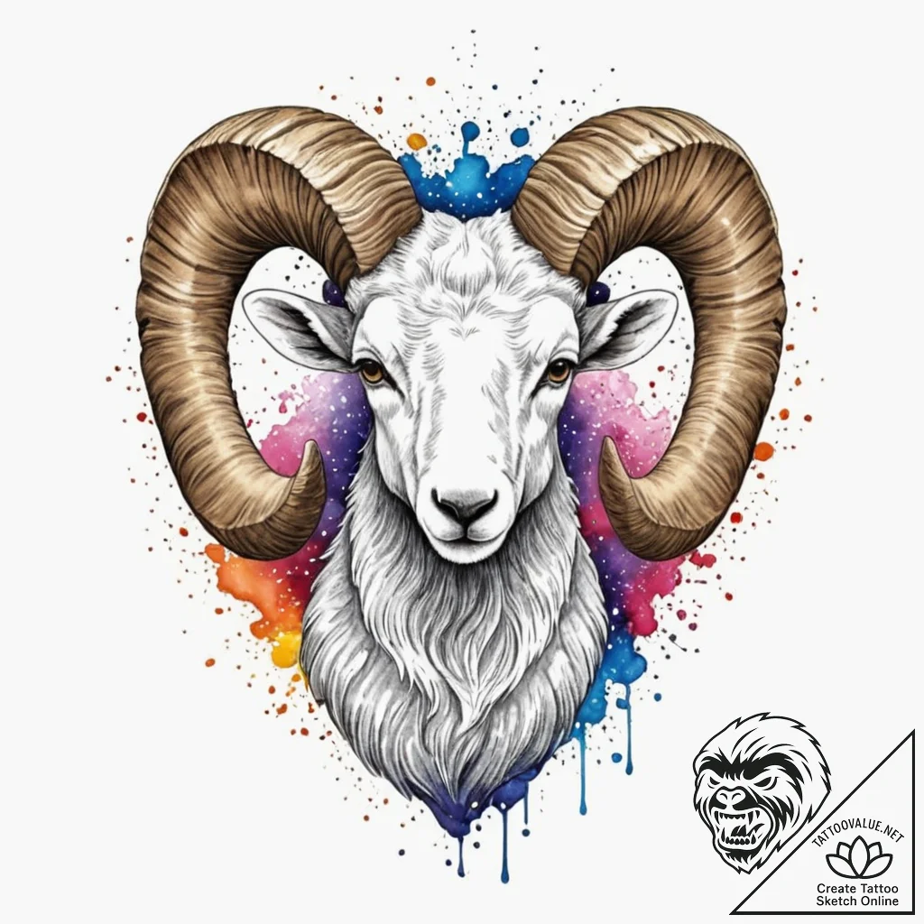 Tattoo sketch an aries ram's head half dotwor... - tattoo sketch (№1752674578_0, 16.07.2025 14:02) — tattoovalue.net