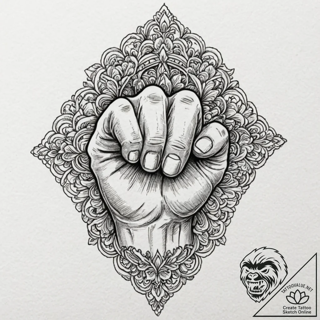 Tattoo sketch a close-up of a fist, showing e... - tattoo sketch (№1752674657_0, 16.07.2025 14:04) — tattoovalue.net