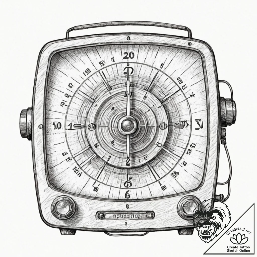 A close-up of a vintage radio dial., tattoo l... - tattoo sketch (№1752675611_0, 16.07.2025 14:20) — tattoovalue.net