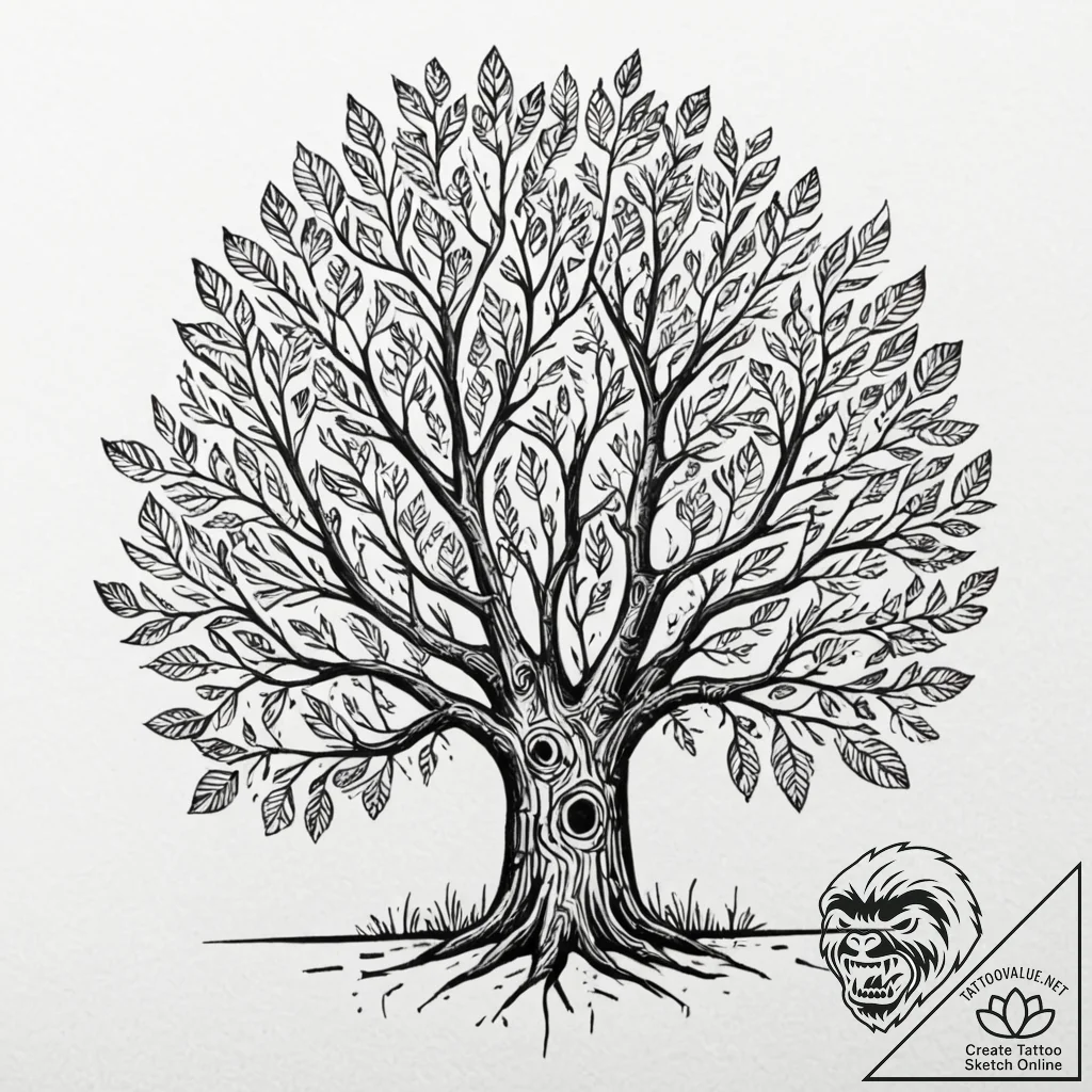 Tattoo sketch a tree with leaves that are fin... - tattoo sketch (№1752675929_0, 16.07.2025 14:25) — tattoovalue.net