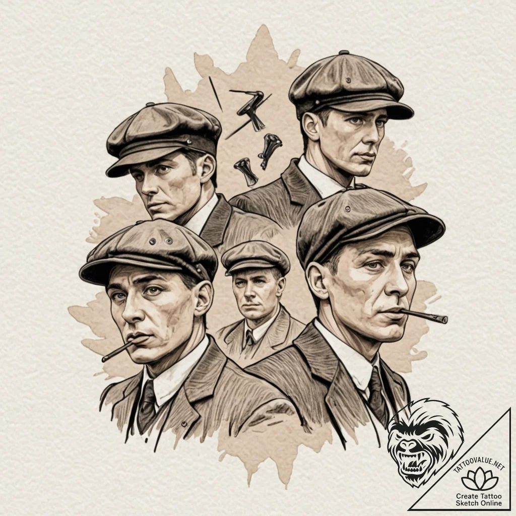 A sketch of the main characters from peaky bl... - tattoo sketch (№1752676408_0, 16.07.2025 14:33) — tattoovalue.net