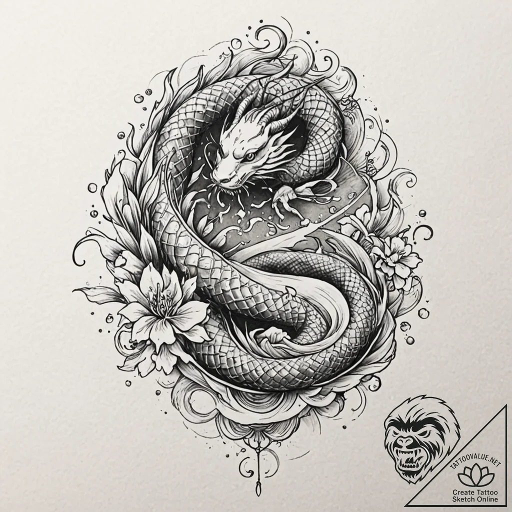 Tattoo design a zodiac animal emerging from o... - tattoo sketch (№1752676645_0, 16.07.2025 14:37) — tattoovalue.net