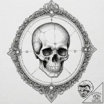 Skull in mirror, tattoo line art, on a clean… – tattoo sketch (№1752676724_0, 16.07.2025 14:38) — tattoovalue.net