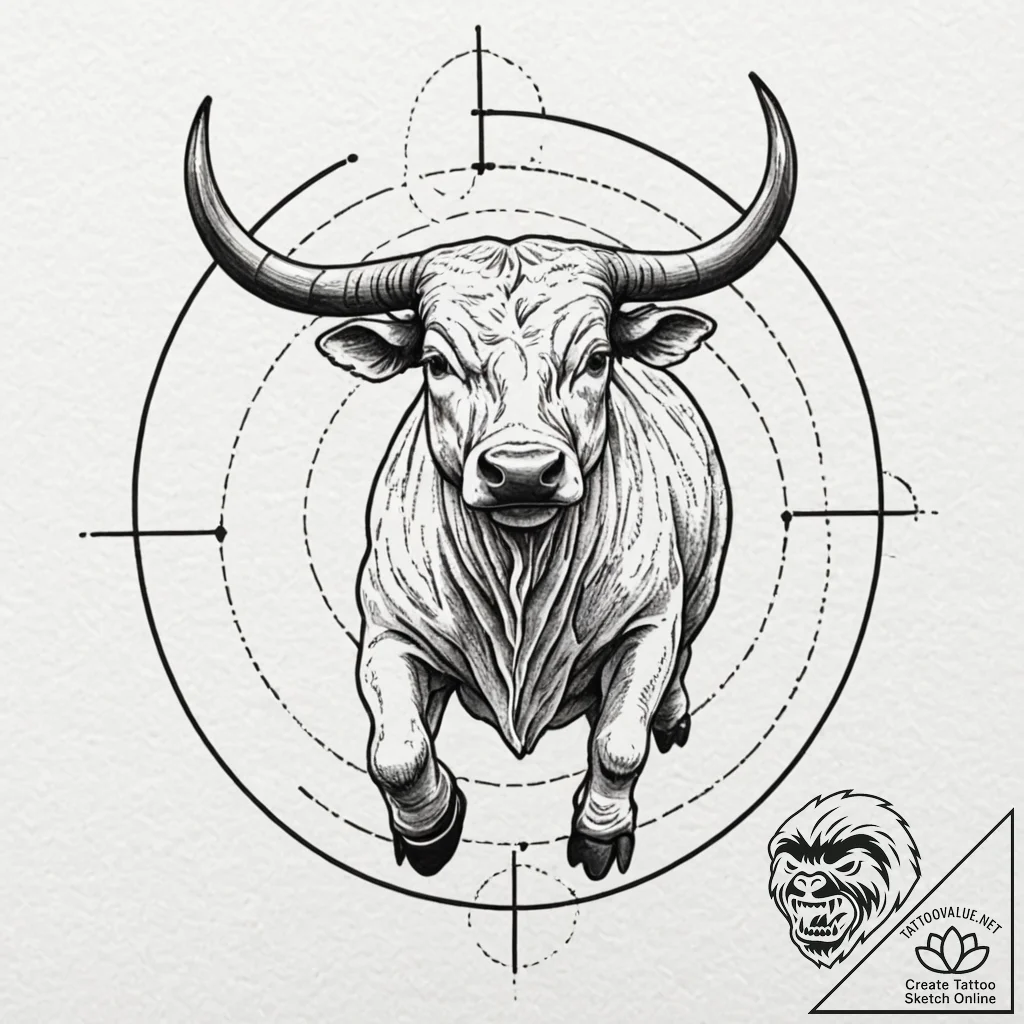 Tattoo design a taurus bull becoming a series... - tattoo sketch (№1752676803_0, 16.07.2025 14:40) — tattoovalue.net