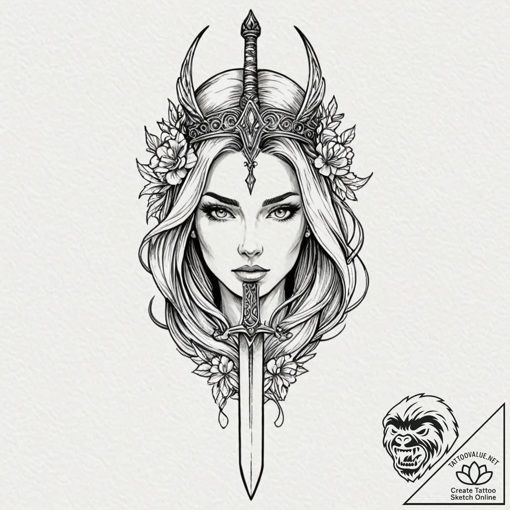 A neo-traditional tattoo of the bride's sword... - tattoo sketch (№1752677340_0, 16.07.2025 14:49) — tattoovalue.net