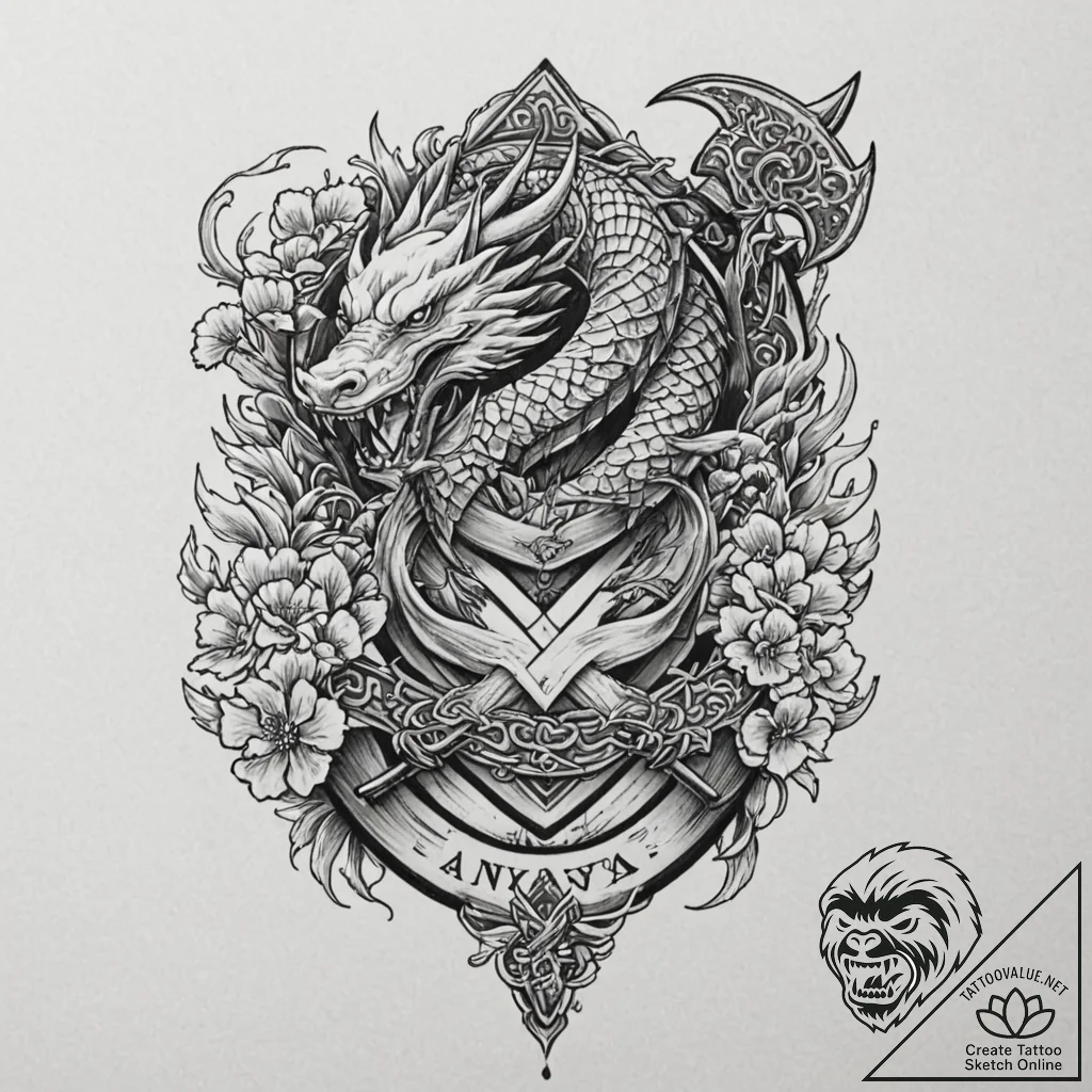 Tattoo design a viking axe and shield, crosse... - tattoo sketch (№1752677416_0, 16.07.2025 14:50) — tattoovalue.net