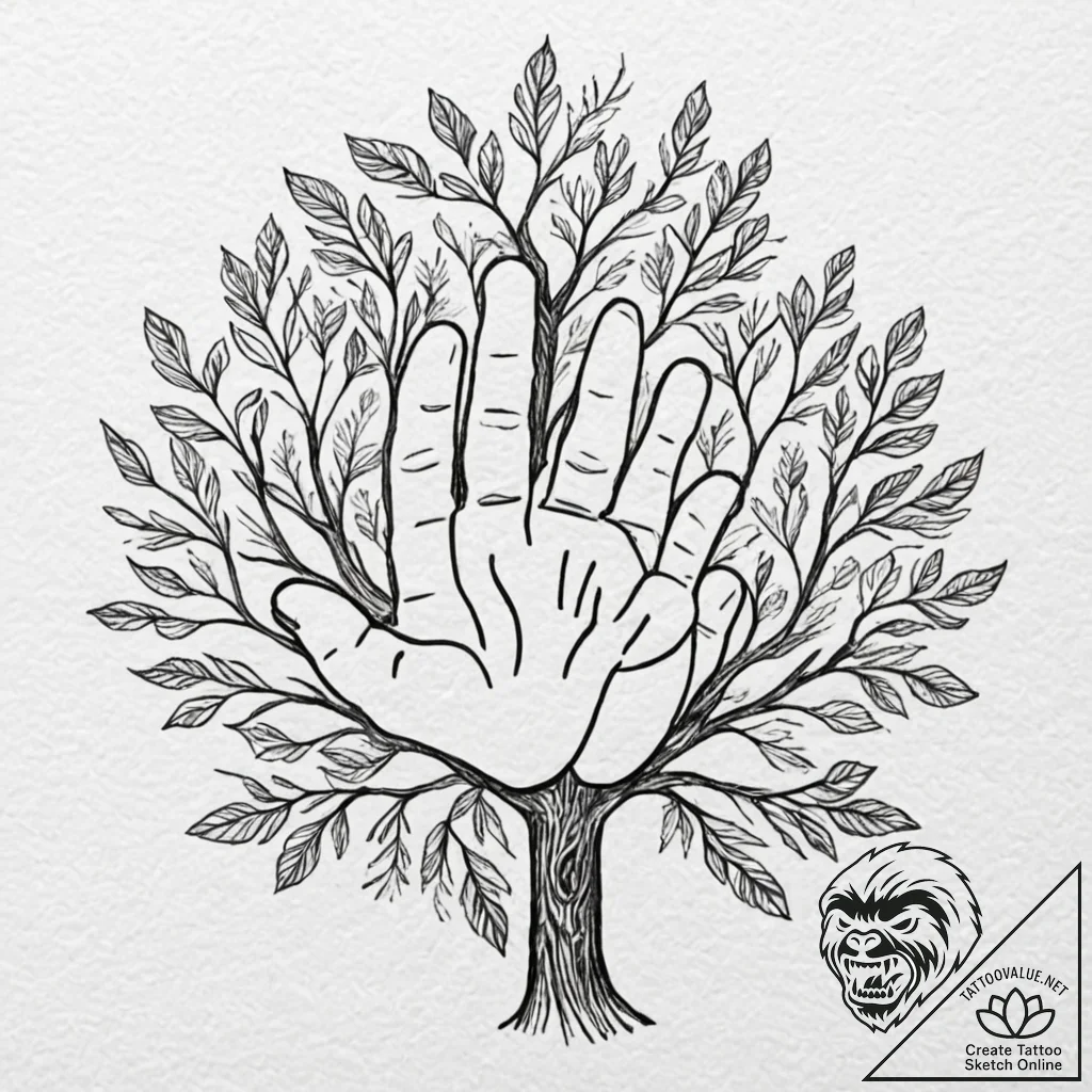 Tattoo sketch a tree with leaves that are fin... - tattoo sketch (№1752678335_0, 16.07.2025 15:05) — tattoovalue.net