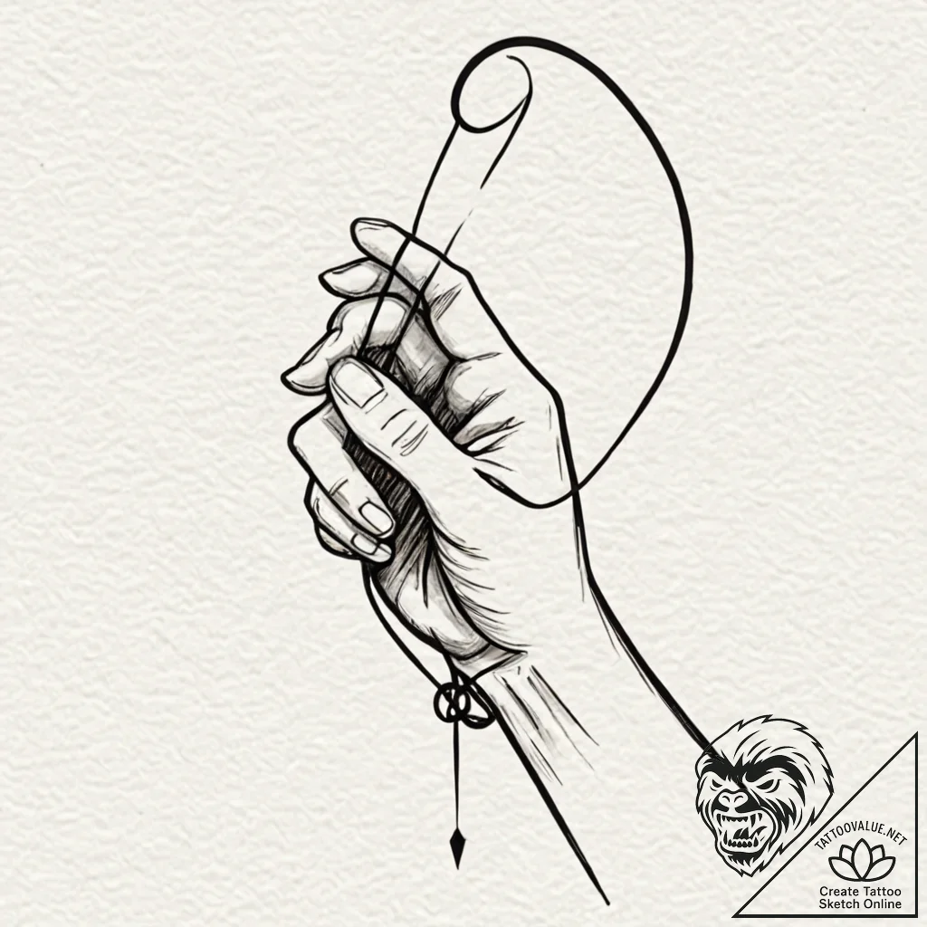 Tattoo sketch a hand pulling back a bowstring... - tattoo sketch (№1752678491_0, 16.07.2025 15:08) — tattoovalue.net