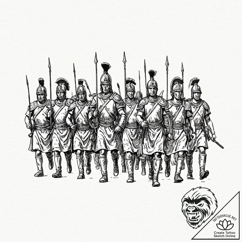 Tattoo sketch a silhouette of a roman legion... - tattoo sketch (№1752678646_0, 16.07.2025 15:10) — tattoovalue.net