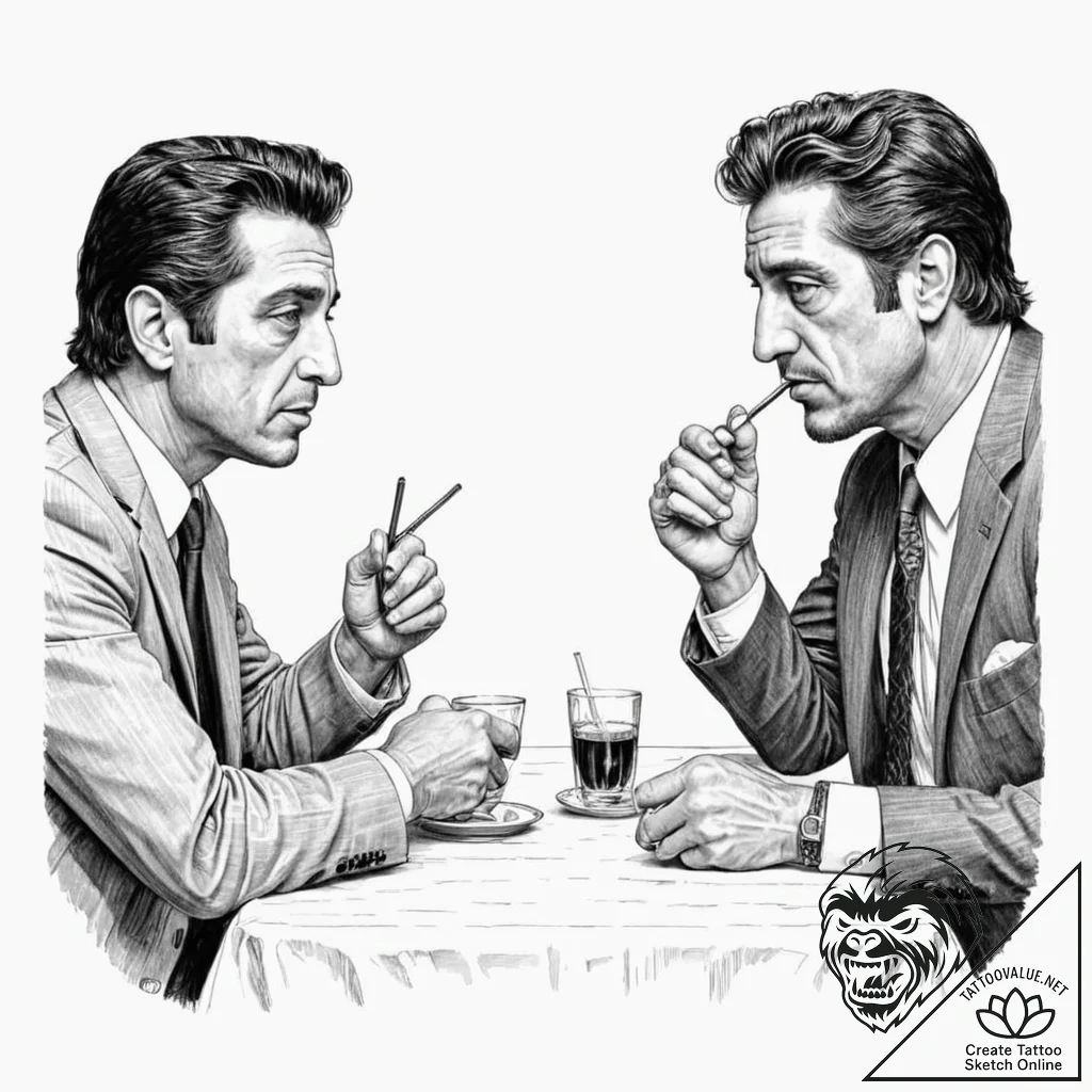 A graphic novel panel of the diner scene from... - tattoo sketch (№1752678723_0, 16.07.2025 15:12) — tattoovalue.net
