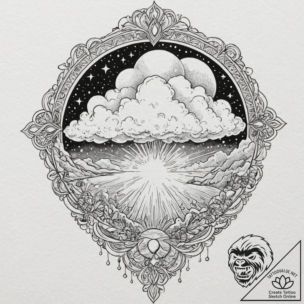 Tattoo sketch a subtle cloud texture on a cel... - tattoo sketch (№1752679115_0, 16.07.2025 15:18) — tattoovalue.net